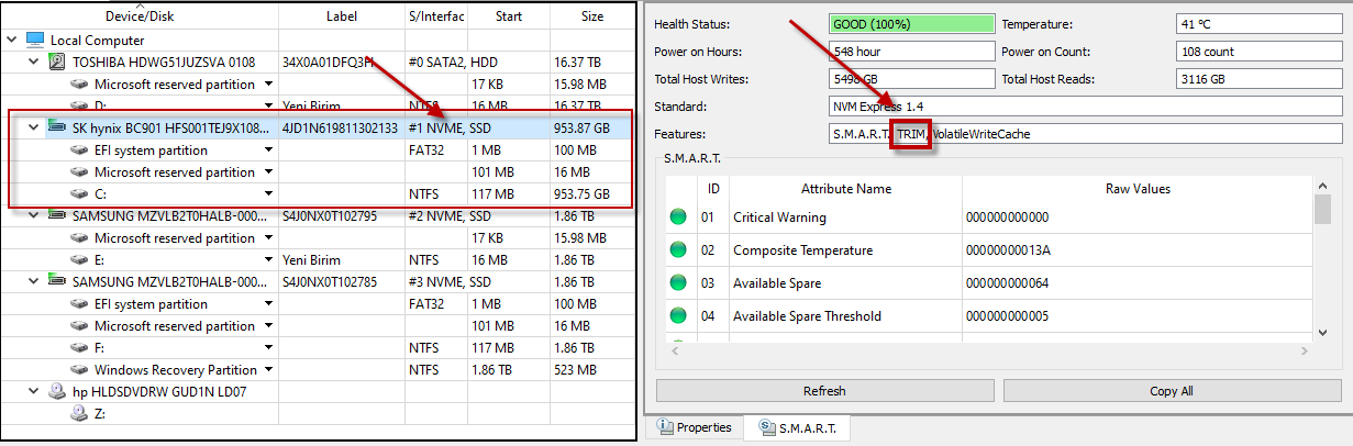 SSD TRIM Ekran Görüntüsü